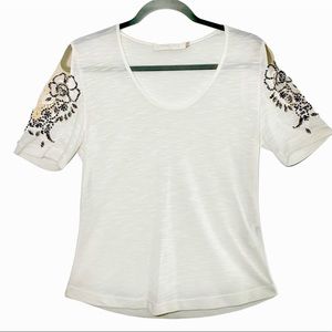 White T-Shirt With Embroidery & Rhinestones